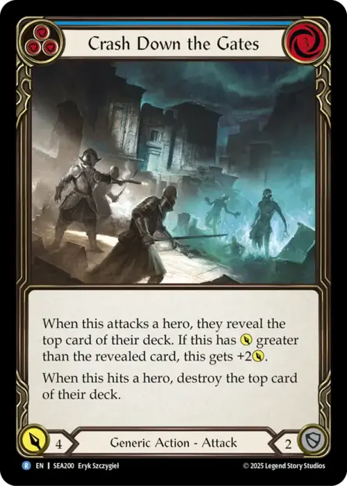 Crash Down the Gates - Blue Card Front