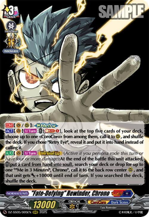 "Fate-Defying" Rewinder, Chrono Card Front