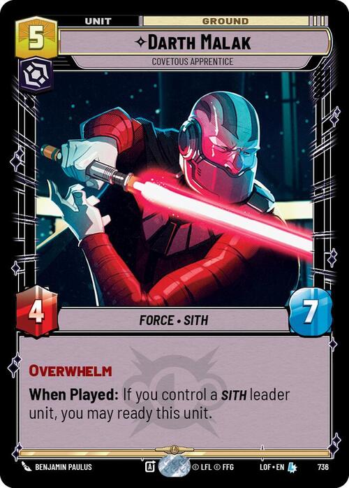 Darth Malak - Covetous Apprentice Card Front