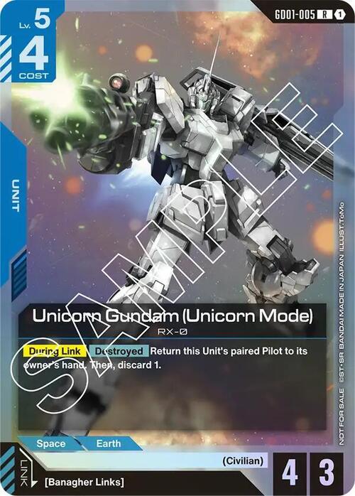 Unicorn Gundam (Unicorn Mode) Card Front