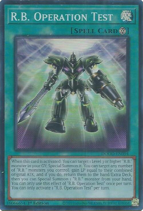 R.B. Operation Test Card Front