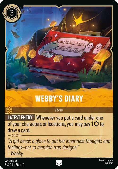 Webbys Diary Card Front