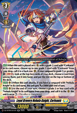 Loyal Bravery Nebula Knight, Corleanis Card Front