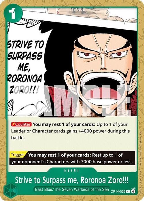 Strive to Surpass me, Roronoa Zoro!!! Card Front
