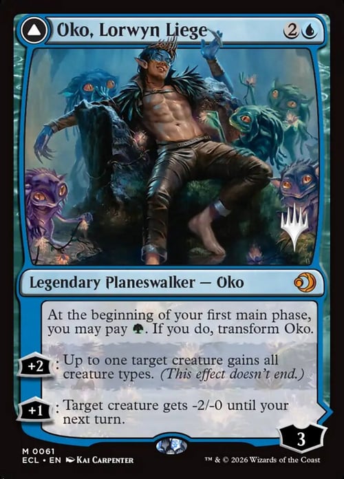 Oko, Vassallo di Lorwyn // Oko, Erede di Landa Tenebrosa Card Front