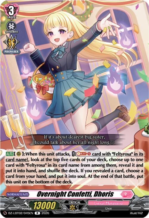 Overnight Confetti, Dhoris Card Front