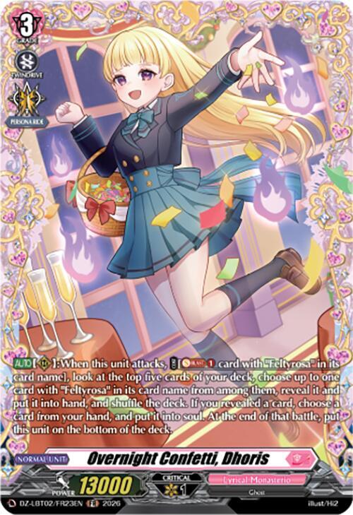 Overnight Confetti, Dhoris Card Front