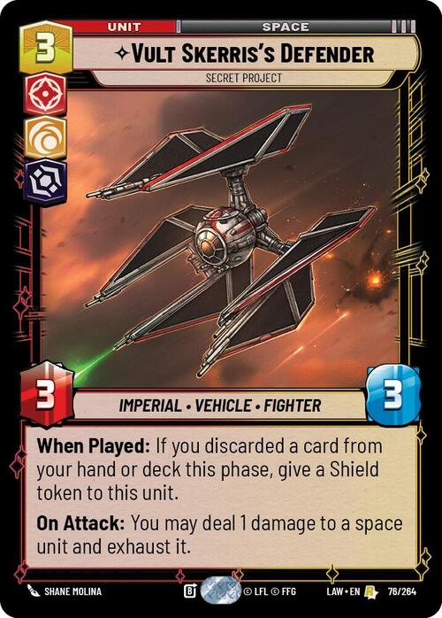 Vult Skerris's Defender - Secret Project Card Front