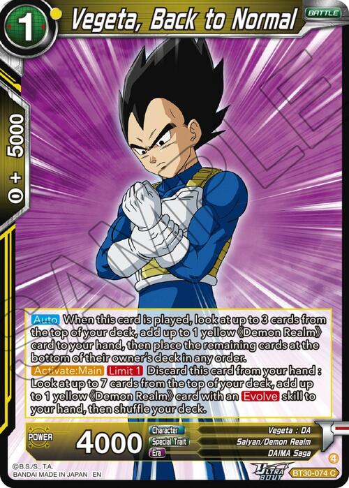 Vegeta, Back to Normal Frente