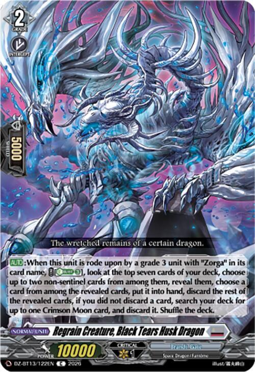 Regrain Creature, Black Tears Husk Dragon Card Front