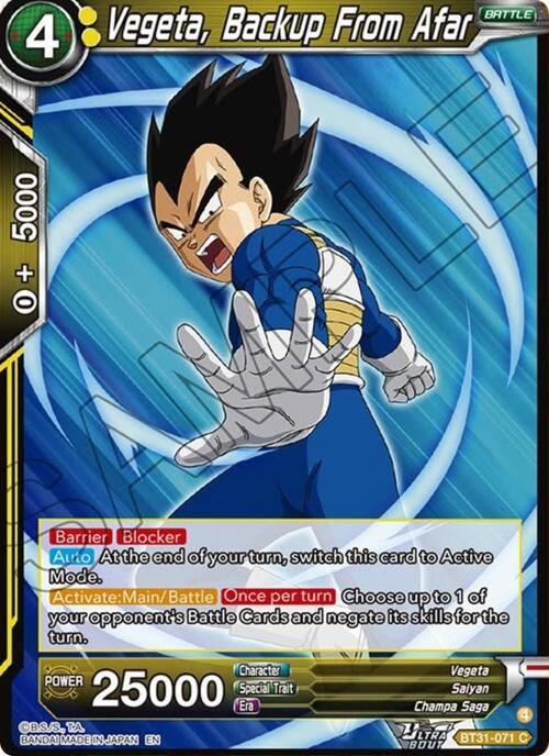 Vegeta, Backup From Afar Card Front