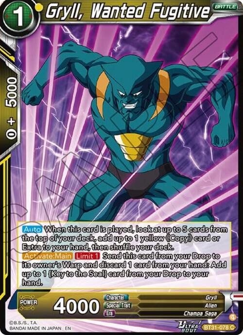 Gryll, Wanted Fugitive Card Front