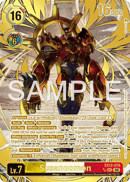 digimon susanoomon card EX-12: Digital World Shambala | (This Digimon checks 2 additional security cards) [When Digivolving] Delete 1 of your opponents Digimon. DIGIMON CARD GAME SUSANOOMON (DIGIMON