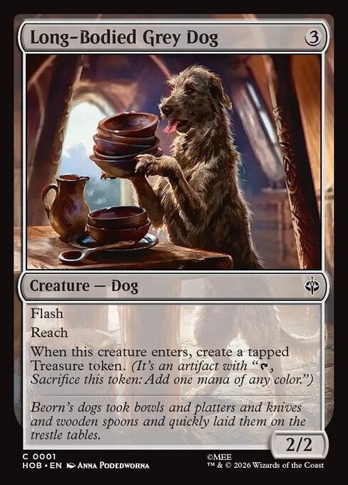 Long-Bodied Grey Dog Card Front
