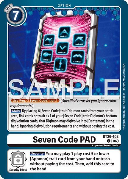 Seven Code PAD Card Front