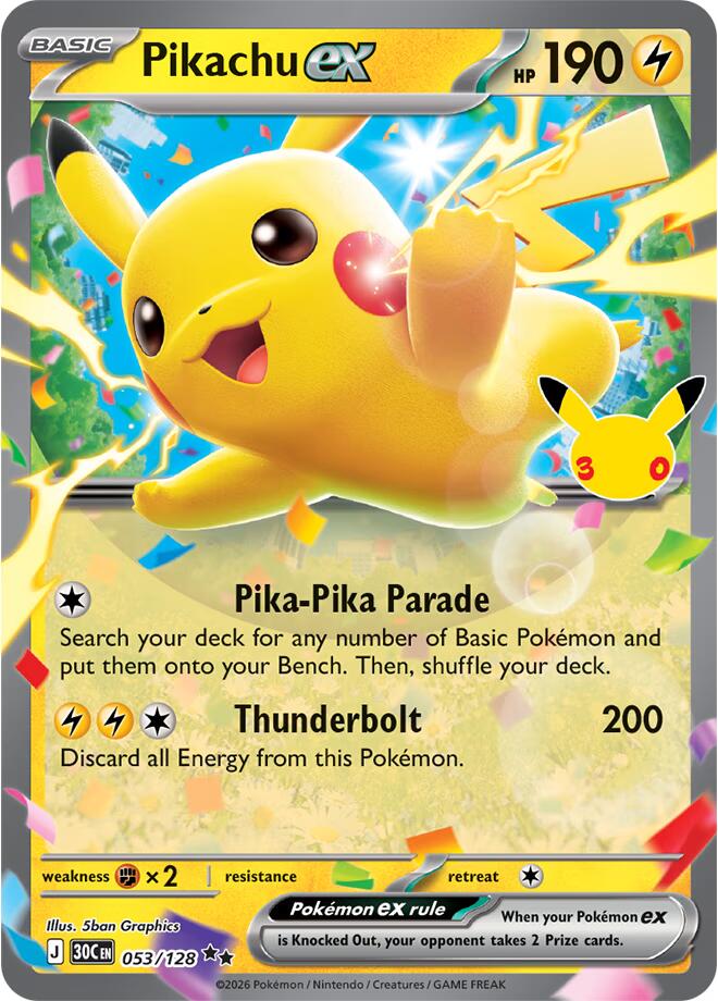 Pikachu ex (Ultra Rare | 053/128) - 30th Celebration
