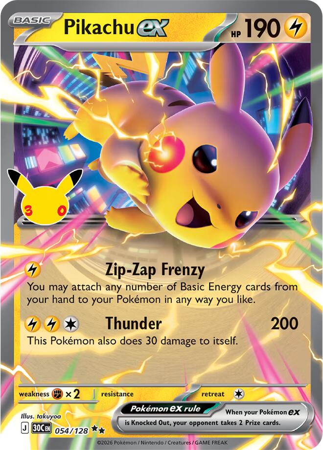 Pikachu ex (Ultra Rare | 054/128) - 30th Celebration
