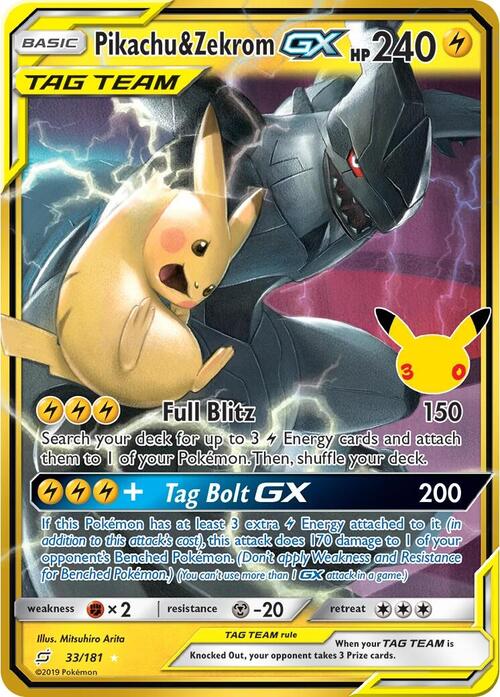 Pikachu & Zekrom GX Card Front