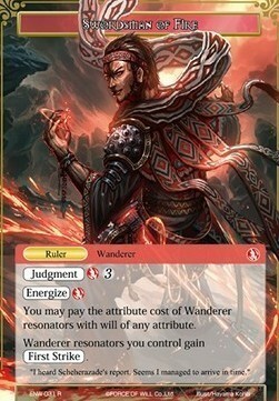 Swordsman of Fire // Dimension Brigade's Leader, Adelbert Card Front