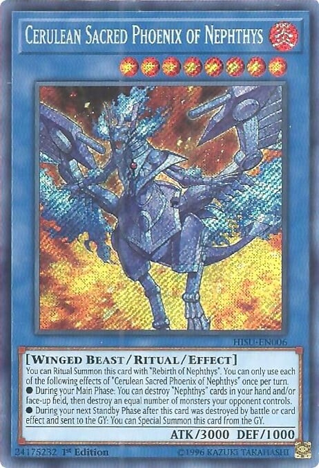 Cerulean Sacred Phoenix of Nephthys Card Front