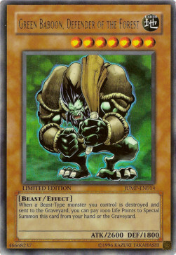 Green Baboon, Defender of the Forest Card Front