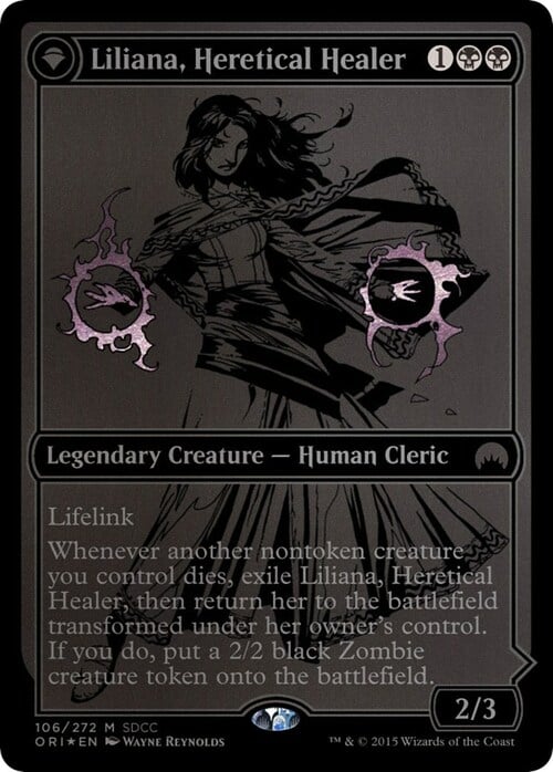 Liliana, Guaritrice Eretica // Liliana, Necromante Audace Card Front